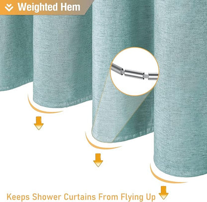 BTTN Teal Linen-Look Shower Curtain, Heavy Duty Waterproof Fabric Shower Curtain Set with 12 Plastic Hooks, Turquoise Simple Hotel Luxury Decorative Cloth Shower Curtain for Bathroom, 72x72 Inch