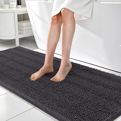 OLANLY Thick Bathroom Runner Rugs 70x24, Soft Chenille Bath Rugs, Dark Grey | Absorbent Striped, Rubber Backing, Machine Wash, Long Bath Mats for Bathroom Floor, Tub and Shower, Home Decor Accessories