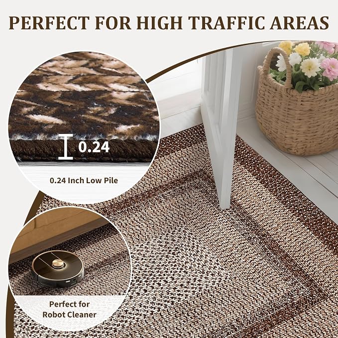 Printed Washable Area Rugs 10x13 Living Room Rug Modern Rugs for Bedroom Brown Geometric Soft Large Area Rug Non Slip Throw Rugs Stain Resistant Carpet for Nursery Dining Room 10'x13' Brown