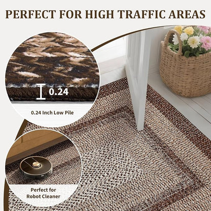 Printed Washable Runner Rug 2x8 Non Slip Bathroom Runner Brown Modern Soft Bedroom Rug Farmhouse Kitchen Rugs Stain Resistant Carpet for Hallway Entryway Rugs Indoor 2'x8' Dark Brown