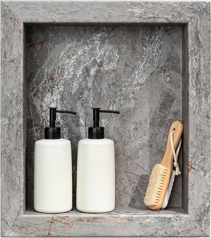 Palisade 17.5 in x 15.5 in Vinyl Shower Niche Spanish Marble | Waterproof Shower Insert