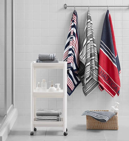 Nautica – Bathroom Towels, Washcloth, Bath & Hand Towel Set, Highly Absorbent Ribbed Terry Cotton, Set of 6, College Dorm Room Essentials (Signature Grey)