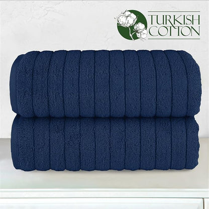 Elegant Comfort 100% Turkish Cotton Corduroy Ribbed Luxury Soft 2 Pack Bath Towels 27 x 54 Inch - Ultra Plush, Absorbent, Quick Dry, Hotel Spa Quality Towels for Bathroom Essentials, Navy