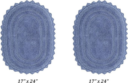 Better Trends 2 Piece Lilly Crochet Rug Set 100% Cotton Soft Oval 17x24 Bathroom Rug Water Absorbent Washable Reversible Bath Mat for Bathroom Floor Decor Bedroom Blue