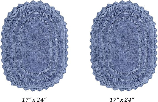 Better Trends 2 Piece Lilly Crochet Rug Set 100% Cotton Soft Oval 17x24 Bathroom Rug Water Absorbent Washable Reversible Bath Mat for Bathroom Floor Decor Bedroom Blue