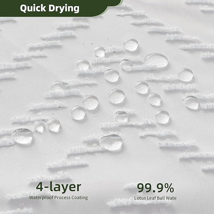 White Shower Curtain Fabric Boho Shower Curtain Cloth Textured Tufted Chevron Elegant Shower Curtains Waterproof for Bathroom 72" x 72"