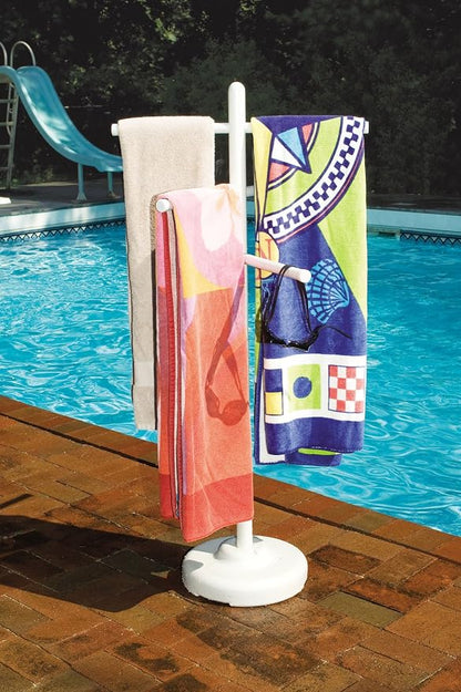 SWIMLINE HYDROTOOLS 89032 Free Standing Poolside Adjustable-Towel Rack With Water Weighted Base Three Arms Tier For Outdoors & Indoors Pool Patio Bathroom Accessory Holder Bar Drying-Stand | Keeps towels off the deck, organized, and drying within reach...