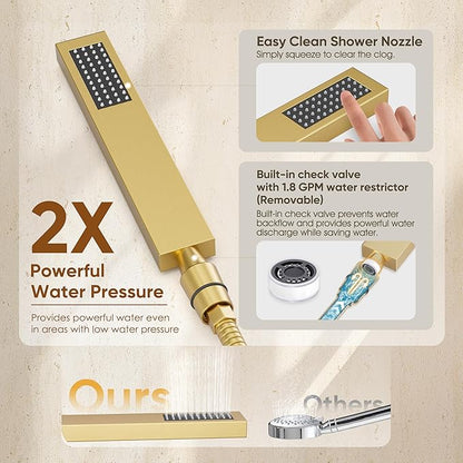 Gold Shower System with Tub Spout, All Metal Tub Shower Faucet Set with 12“ Rain Shower Head and Handheld Spray combo, Wall Mounted Tub Shower System with valve and Trim kit,Brushed Gold