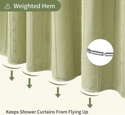 Sage Green Shower Curtain Boho, Cotton Blend Waffle Shower Curtain Farmhouse, Fabric Shower Curtains for Bathroom, Hotel, Washable 72 x 72