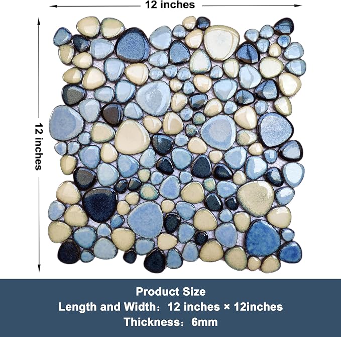 Shower Floor Pebble Tile Blue Mosaic Tiles for Bathroom Wall Backsplash Floor [Set of 5 Sheets]