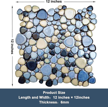 Shower Floor Pebble Tile Blue Mosaic Tiles for Bathroom Wall Backsplash Floor [Set of 5 Sheets]