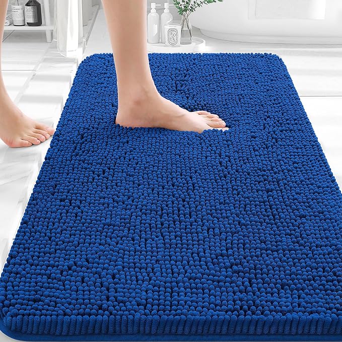 OLANLY Small Bathroom Rugs 30x18, Extra Soft Absorbent Chenille Bath Rugs | Royal Blue, Quick-Drying Rubber Backing, Machine Washable Bath Mat for Bathroom Floor, Tub and Shower, Home Decor Accessories