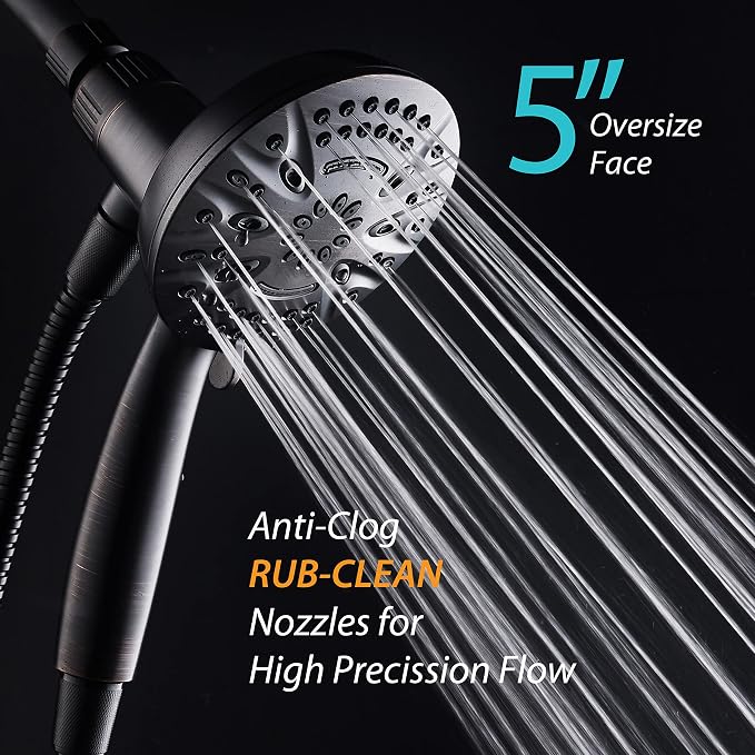 AquaDance New Magnetic Docking 8-setting High Pressure Handheld Shower Head | Space-age Magnetic Guidance Bracket System, Giant 5-inch Face, Extra-long 72-inch Stainless Steel Hose - Bronze