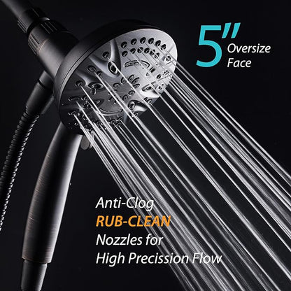 AquaDance New Magnetic Docking 8-setting High Pressure Handheld Shower Head | Space-age Magnetic Guidance Bracket System, Giant 5-inch Face, Extra-long 72-inch Stainless Steel Hose - Bronze