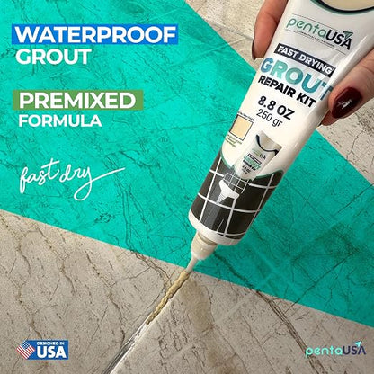 Premixed Tile Grout Repair - Warm Beige 2-Pack (17.6oz/500g) | Acrylic sanded formula, for bathroom shower kitchen tile, water-resistant, 24-hour cure, 58 sq ft, value 2-pack
