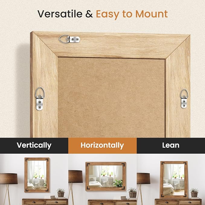 Wood Framed Bathroom Vanity Mirror for Wall, 20"x28" Farmhouse Mirror | Solid Wood Frame, HD Shatterproof Glass, Vertical/Horizontal Hanging, Ideal for Bathroom, Living Room, Bedroom