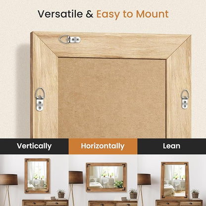 Wood Framed Bathroom Vanity Mirror for Wall, 20"x28" Farmhouse Mirror | Solid Wood Frame, HD Shatterproof Glass, Vertical/Horizontal Hanging, Ideal for Bathroom, Living Room, Bedroom