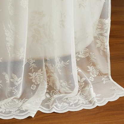 Ivory Lace Shower Curtain for Bathroom Romantic Floral Shower Curtain with Attached Valance Romantic Cream Luxury Lace, Vintage Shabby Chic Bath Curtains for Master Bath Apartment Women, 1 Panel 36x72