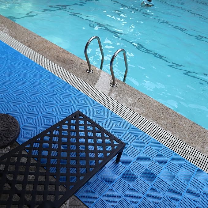 18 Pack Modular Interlocking Floor Tiles Anti-Slip Drainage Mat for Slippery Area Like Shower Swimming Pool Sauna Room Patio Boat, 12"×12" Blue