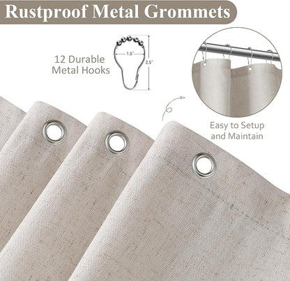 Oatmeal Linen Shower Curtain, Cloth Textured Fabric Shower Curtain Set with Hooks, Simple Elegant Modern Farmhouse Country Ultra Thick Bath Curtains for Bathroom,Water Repellent,72x72