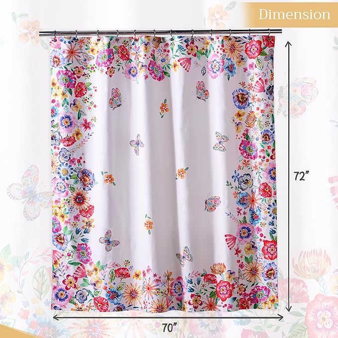 Maison d' Hermine Shower Curtain 100% Cotton One Panel 70"x72" Washable Fabric Shower Curtains for Bathroom, Easy Hanging with 12 Button Holes - Spa Easter Gifts (Happy Florals - High Summer)