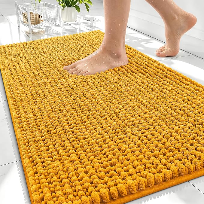 OLANLY Thick Chenille Absorbent Bathroom Rugs Mat 30x20, Golden Yellow | Soft Bath Rugs, Rubber Backing, Machine Wash Dry, Bath Mats for Bathroom, Tub and Shower, Home Decor Accessories