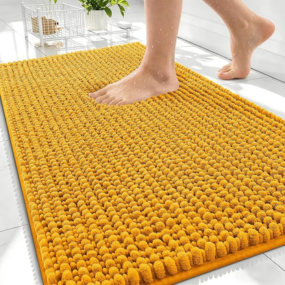 OLANLY Thick Chenille Absorbent Bathroom Rugs Mat 30x20, Golden Yellow | Soft Bath Rugs, Rubber Backing, Machine Wash Dry, Bath Mats for Bathroom, Tub and Shower, Home Decor Accessories