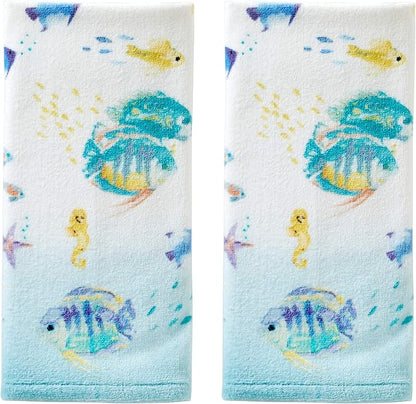 SKL Home Ocean Watercolor Hand Towel, Multi (2-Pack), 16 x 26 | Soft, printed velour. For use in the bathroom, kitchen or bar. Great for Airbnb, beach homes, coastal décor.
