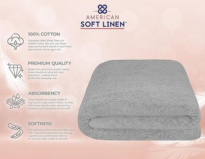 American Soft Linen 100% Cotton 600 GSM Turkish 40x80 Oversized Bath Towel Sheet, Extra Large Adult Towels for Bathroom, Light Grey Bath Sheet