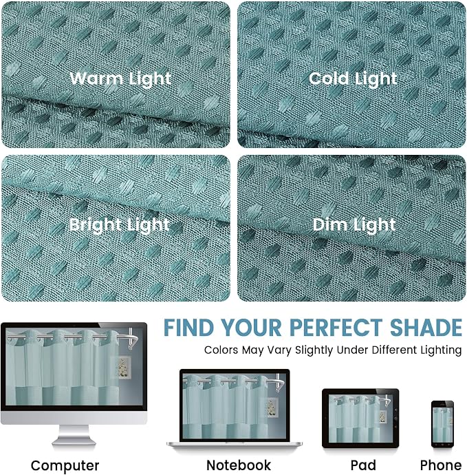 EUTXL Heavyweight Waffle No Hook Shower Curtain with Liner, Teal, 71x74 | Snap in Liner, 256GSM, Thick, Hotel Luxury Spa, Waterproof Fabric, Corner Magnets, 3 in 1 Set, Washable, Hang in Seconds