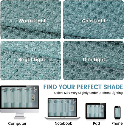 EUTXL Heavyweight Waffle No Hook Shower Curtain with Liner, Teal, 71x74 | Snap in Liner, 256GSM, Thick, Hotel Luxury Spa, Waterproof Fabric, Corner Magnets, 3 in 1 Set, Washable, Hang in Seconds