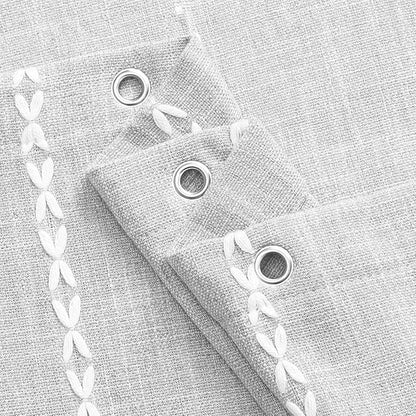 Farmhouse Tassel Linen Shower Curtain,3D Embroidery Stripe Light Grey,36x72 | Small Stall Half Size,310GSM Boho Linen Texture Heavy Duty Cloth,Water Repellent,Wrinkle Resistant,Vintage Farmhouse Rustic