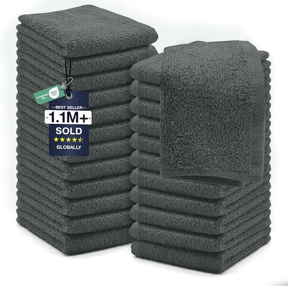 DAN RIVER 24 Pack Cotton Wash Cloths Set for Showering [12x12] Gray | Lighter Weight, Quick to Dry, Super Soft & Absorbent Face Towels, Hotel Quality, Perfect for Bathroom, Gym, Spa
