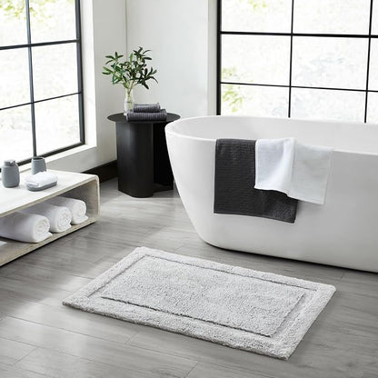 Jean Pierre New York Lydia Border 100% Cotton Bath Mat 2-Piece Set - Non-Slip Bath Rug - Grey - 17"x24" & 20" x 32"