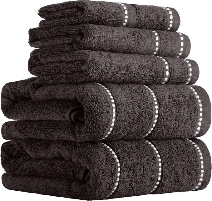 Lavish Home Bathroom Towels Set, Bathroom Accessories, Charcoal, Set of 6 | Includes 2 Bath Sheets, 2 Hand Towels, and 2 Wash Cloths, Soft 525 GSM 100% Cotton Set for Shower, Gym, Dorm, and Spa