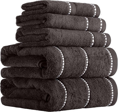 Lavish Home Bathroom Towels Set, Bathroom Accessories, Charcoal, Set of 6 | Includes 2 Bath Sheets, 2 Hand Towels, and 2 Wash Cloths, Soft 525 GSM 100% Cotton Set for Shower, Gym, Dorm, and Spa