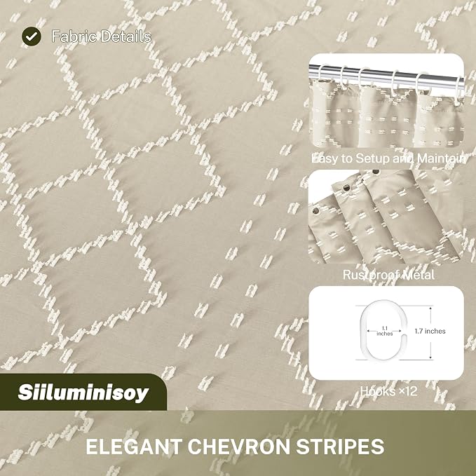 Siiluminisoy Beige Boho Woven Fabric Cute Shower Curtain, 72 x 72 Tufted Chevron Textured Striped Modern Farmhouse Minimalist Cloth Shower Curtain for Bathroom