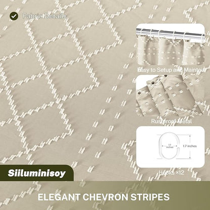 Siiluminisoy Beige Boho Woven Fabric Cute Shower Curtain, 72 x 72 Tufted Chevron Textured Striped Modern Farmhouse Minimalist Cloth Shower Curtain for Bathroom