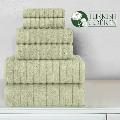 Elegant Comfort 100% Turkish Cotton Corduroy Ribbed Luxury Bath Towels 6-Piece Set, Premium Feel - Quick Dry, Highly Absorbent, Contains 2 Bath Towels, 2 Hand Towels, and 2 Washcloths, Mint Green