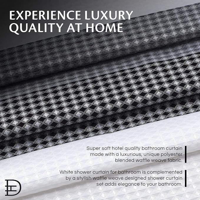 Dainty Home Waffle Weave Waterproof Shower Curtains, Black 70" x 72", Bath Curtains, Shower Curtain Waterproof Fabric with 12 Roller Ball Hooks
