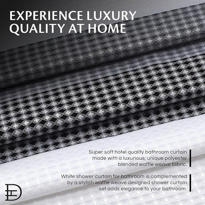 Dainty Home Waffle Weave Waterproof Shower Curtains, Black 70" x 72", Bath Curtains, Shower Curtain Waterproof Fabric with 12 Roller Ball Hooks