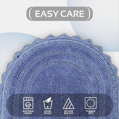 Better Trends Lilly Crochet 17x24 Oval Bath Rugs & Reversible Rugs, Bath mats for Bathroom, Luxurious 100% Cotton Bath Rug & Water Absorbent Bathroom Mat- Blue Bath Matt