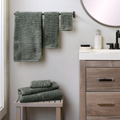 SKL Home CloudSoft Bath Towel Set, 6-Piece, 100% Cotton Luxury, Green Pine | 2 Bath towels, 2 hand towels, 2 washcloths. Premium spa-level quality. 600/520 GSM weight. Ultra plush & absorbent.
