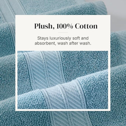 Modern Threads Botanical Vine 6-Piece 100% Cotton Towel Set – Reversible Yarn Dyed Jacquard – Includes 2 Bath Towels, 2 Hand Towels, 2 Washcloths – Absorbent, Quick Dry, Soft & Durable – Blue