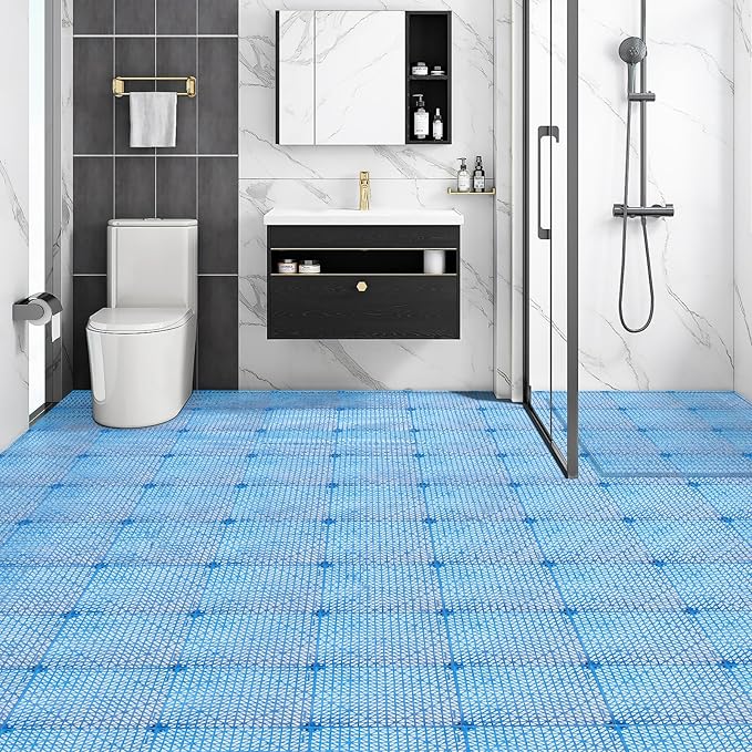Happybuy Interlocking Tile 50PCS Blue, Drainage Tiles 12" x 12"x 0.6 Splicing, Soft PVC Interlocking Floor Tiles, Non-Slip Drainage Holes for Restroom, Bathroom, Kitchen, Pool, Wet Area