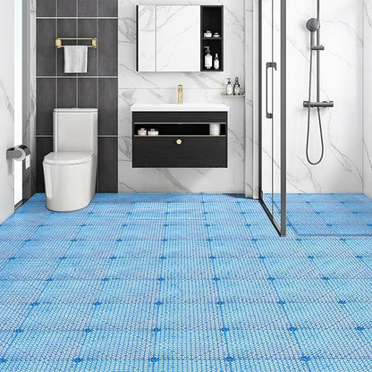 Happybuy Interlocking Tile 50PCS Blue, Drainage Tiles 12" x 12"x 0.6 Splicing, Soft PVC Interlocking Floor Tiles, Non-Slip Drainage Holes for Restroom, Bathroom, Kitchen, Pool, Wet Area