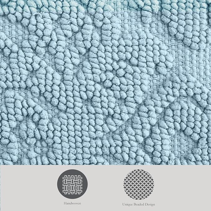 Jean Pierre – Ricardo Bath Mats, Set of 2 Woven Fringe Bathroom Rugs, 100% Cotton, Premium Bathroom Decor - Measures 17" x 31" and 21” x 41”- Light Blue