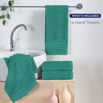 Elegant Comfort Premium Turkish Cotton 4 Pack Hand Towel Set - 16 x 28 inch, Luxurious Hotel Spa Quality 100% Turkish Cotton 4PC Hand Towel Set - Highly Absorbent - Soft Bathroom Towels, Turquoise