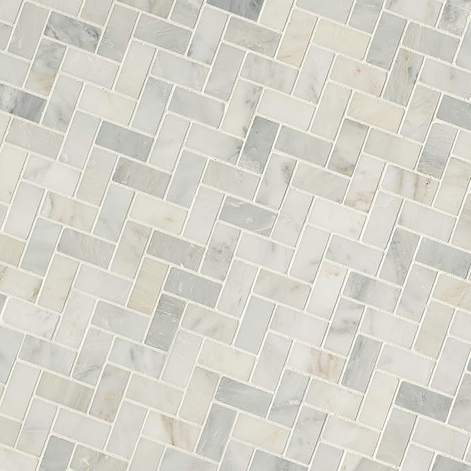 MSI Arabescato Carrara Herringbone Honed Marble Tile for Kitchen Backsplash, Wall Tile for Bathroom, Accent Wall Tile, and Shower Wall Tile, 11.63 in. X 11.63 in. Mesh-Mounted Mosaic Tile