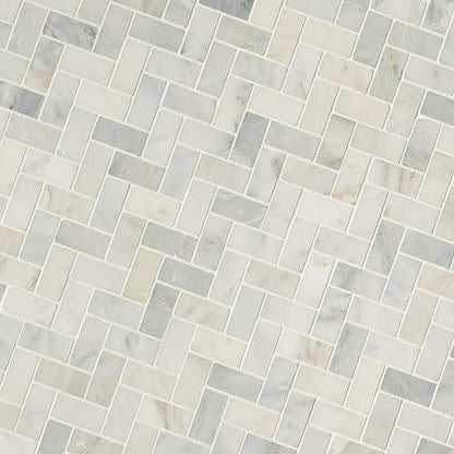 MSI Arabescato Carrara Herringbone Honed Marble Tile for Kitchen Backsplash, Wall Tile for Bathroom, Accent Wall Tile, and Shower Wall Tile, 11.63 in. X 11.63 in. Mesh-Mounted Mosaic Tile